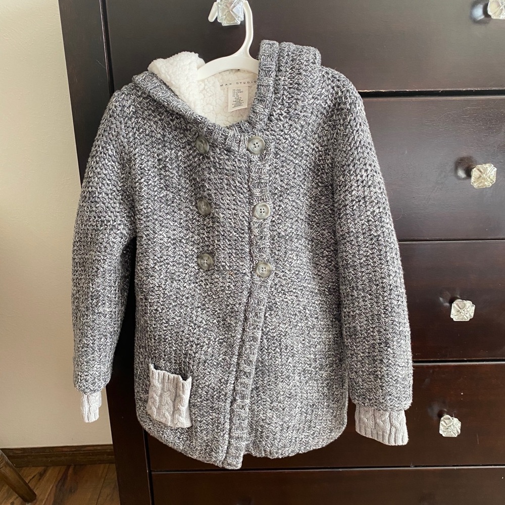 Girls Max Studio Double-Breasted Gray Coat Sz7